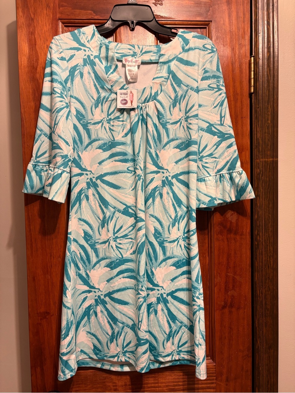 Top It off Teal & White Floral-Print Dress New with tags